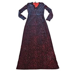 CDC VTG Red Burnout Velvet Whimsigoth Witchy Floral Maxi Dress V-Neck Sz 6